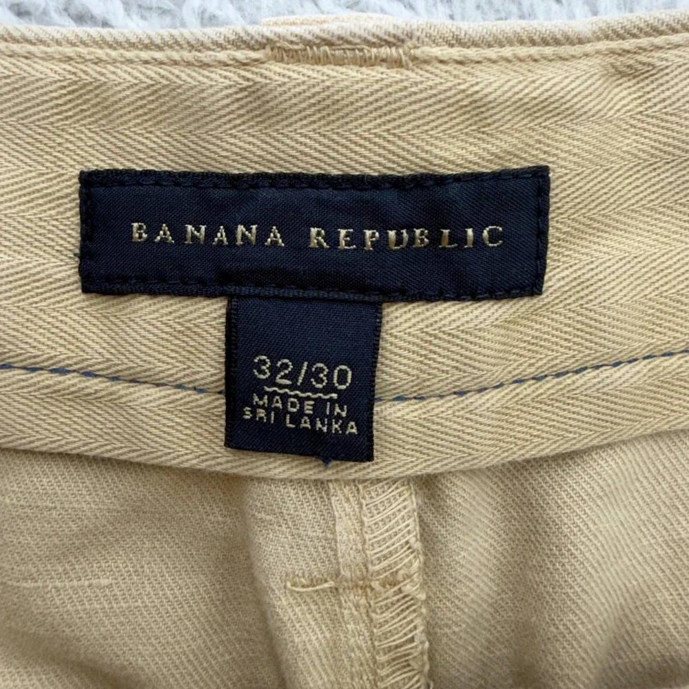 Banana Republic Mens 32x30 Tan Linen Cotton Blend Herringbone Straight Leg Pants